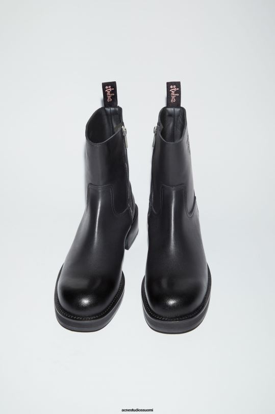 Acne Studios jalkineet musta 0VF2B1217 kiiltävät matalat nahkasaappaat