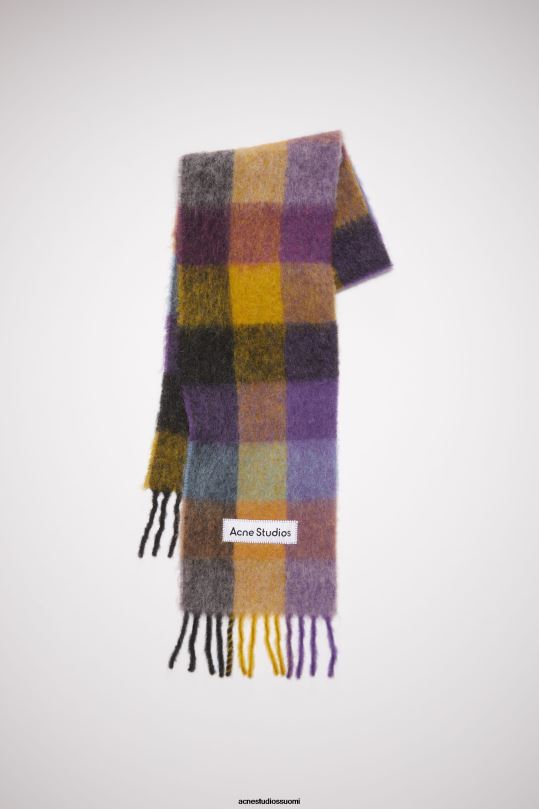 Acne Studios Lisätarvikkeet antrasiitinharmaa/keltainen/violetti 0VF2B553 mohair-ruutuinen huivi