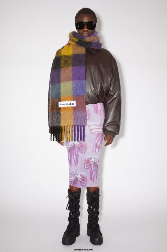 Acne Studios Lisätarvikkeet antrasiitinharmaa/keltainen/violetti 0VF2B553 mohair-ruutuinen huivi