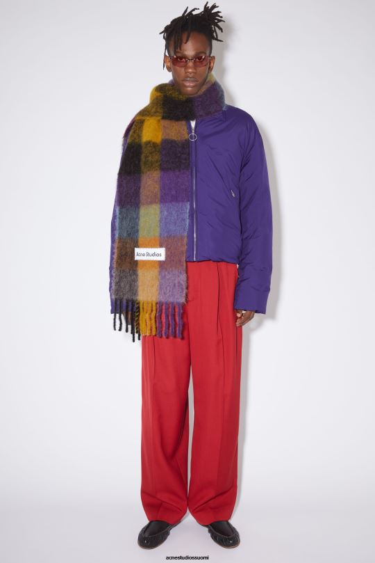 Acne Studios Lisätarvikkeet antrasiitinharmaa/keltainen/violetti 0VF2B553 mohair-ruutuinen huivi