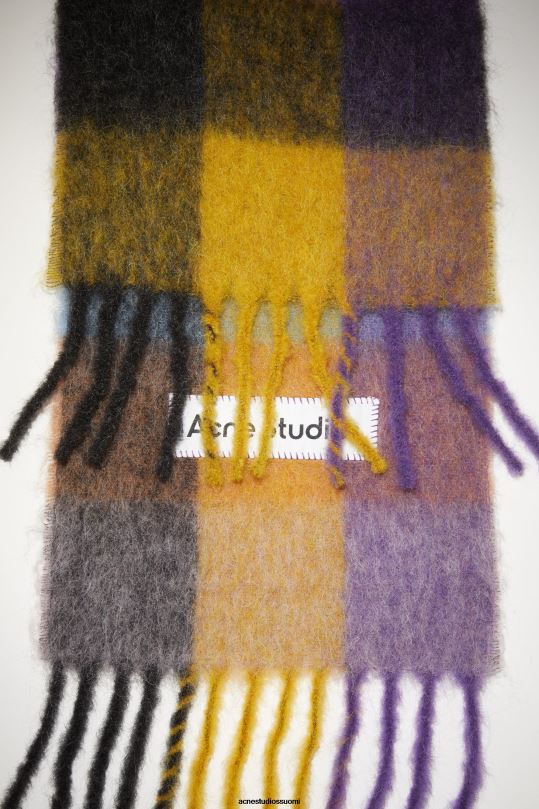 Acne Studios Lisätarvikkeet antrasiitinharmaa/keltainen/violetti 0VF2B553 mohair-ruutuinen huivi