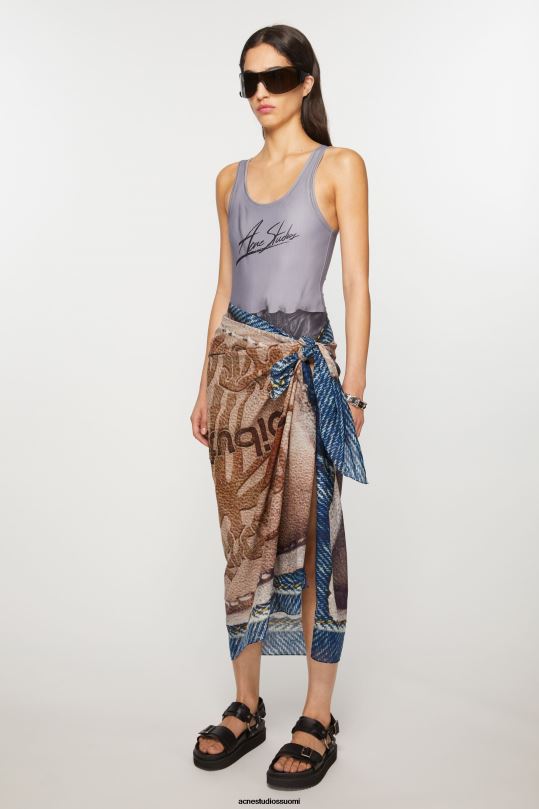 Acne Studios Lisätarvikkeet beige/sininen 0VF2B787 ylisuuri printtihuivi