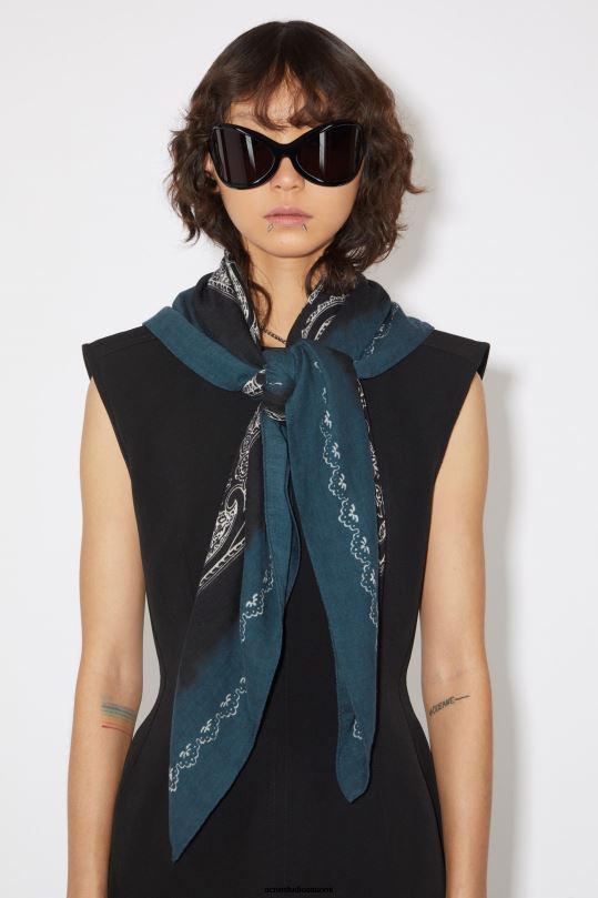 Acne Studios Lisätarvikkeet denim sininen/musta 0VF2B562 painettu huivi