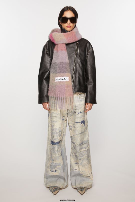 Acne Studios Lisätarvikkeet fuksia/lila/vaaleanpunainen 0VF2B712 mohair-ruutuinen huivi
