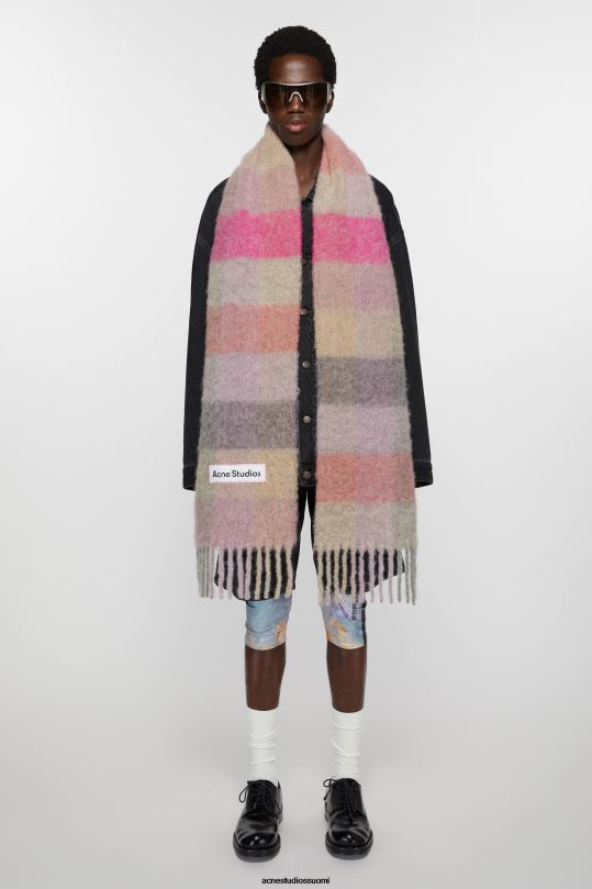 Acne Studios Lisätarvikkeet fuksia/lila/vaaleanpunainen 0VF2B712 mohair-ruutuinen huivi