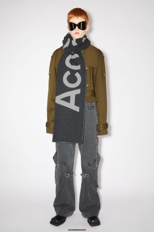 Acne Studios Lisätarvikkeet harmaa/vaaleanharmaa 0VF2B613 logo jacquard huivi - kapea