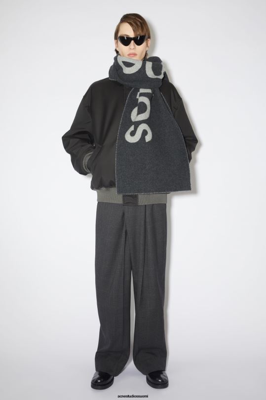 Acne Studios Lisätarvikkeet harmaa/vaaleanharmaa 0VF2B613 logo jacquard huivi - kapea
