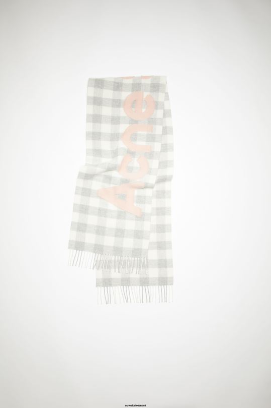 Acne Studios Lisätarvikkeet harmaa/vaaleanpunainen 0VF2B609 Tarkista logohuivi