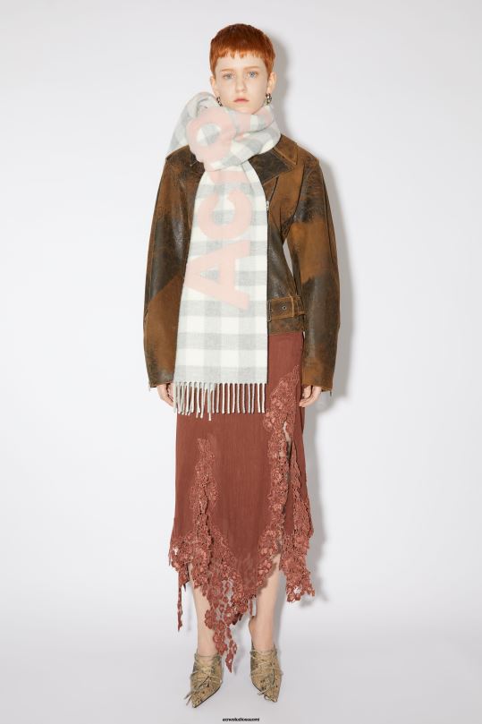 Acne Studios Lisätarvikkeet harmaa/vaaleanpunainen 0VF2B609 Tarkista logohuivi