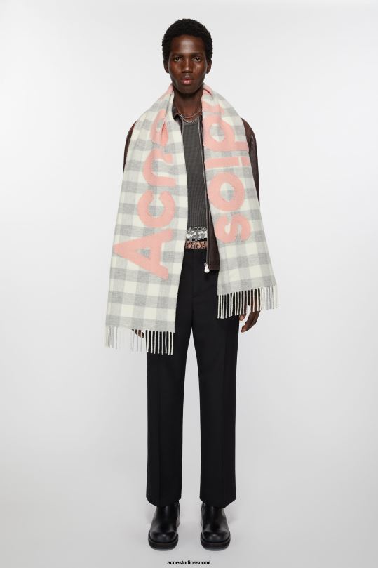 Acne Studios Lisätarvikkeet harmaa/vaaleanpunainen 0VF2B609 Tarkista logohuivi