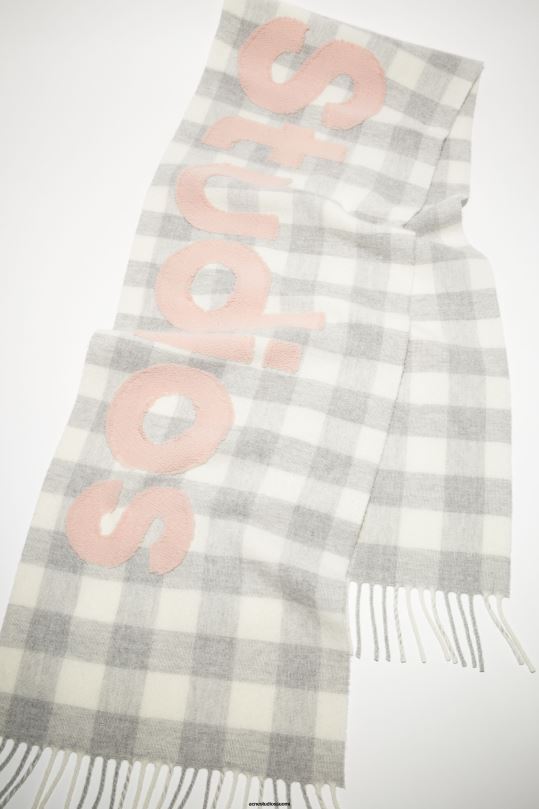 Acne Studios Lisätarvikkeet harmaa/vaaleanpunainen 0VF2B609 Tarkista logohuivi