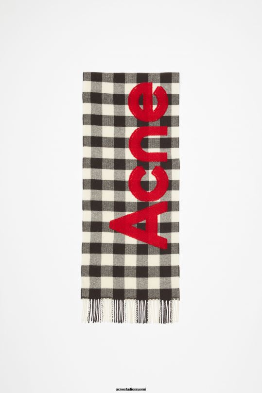 Acne Studios Lisätarvikkeet hiiliharmaa/punainen 0VF2B583 Tarkista logohuivi