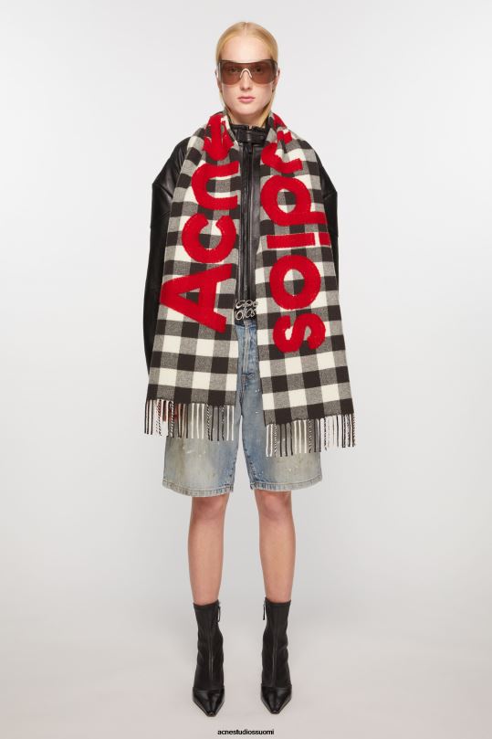 Acne Studios Lisätarvikkeet hiiliharmaa/punainen 0VF2B583 Tarkista logohuivi