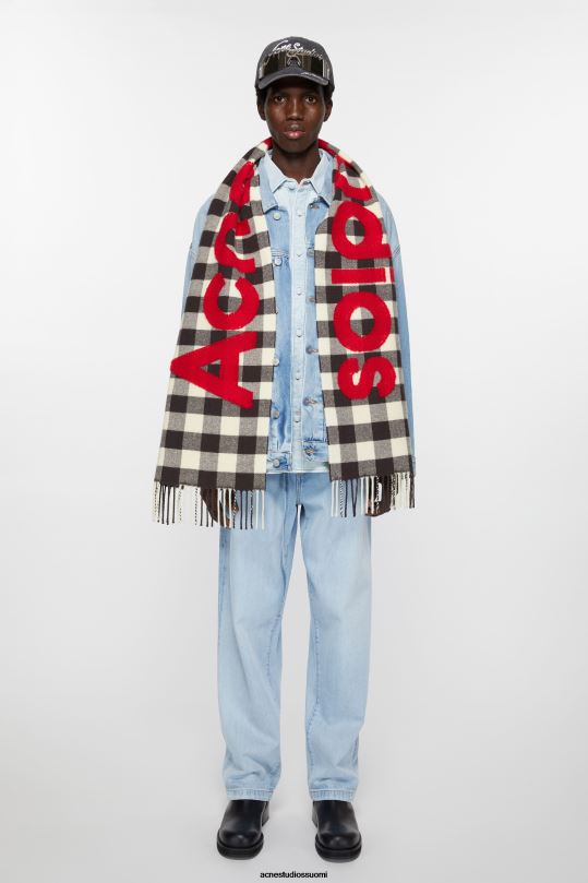 Acne Studios Lisätarvikkeet hiiliharmaa/punainen 0VF2B583 Tarkista logohuivi