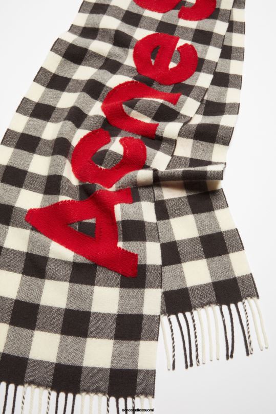 Acne Studios Lisätarvikkeet hiiliharmaa/punainen 0VF2B583 Tarkista logohuivi