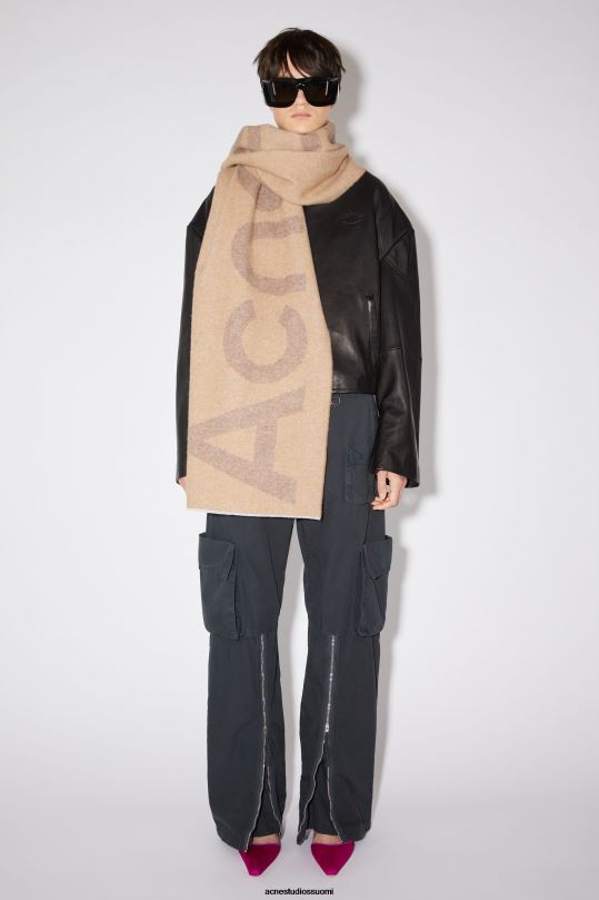 Acne Studios Lisätarvikkeet kamelin ruskea 0VF2B718 logolla tehty jacquard-huivi