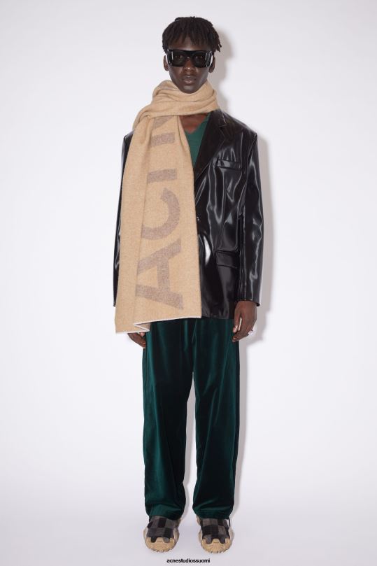 Acne Studios Lisätarvikkeet kamelin ruskea 0VF2B718 logolla tehty jacquard-huivi