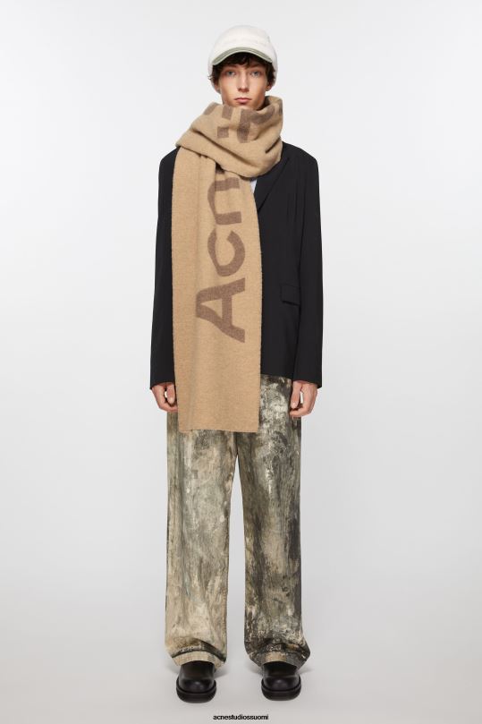 Acne Studios Lisätarvikkeet kamelin ruskea 0VF2B726 logo jacquard huivi - kapea