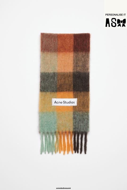 Acne Studios Lisätarvikkeet kastanjanruskea/keltainen/vihreä 0VF2B623 mohair-ruutuinen huivi