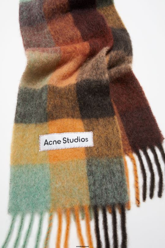 Acne Studios Lisätarvikkeet kastanjanruskea/keltainen/vihreä 0VF2B623 mohair-ruutuinen huivi