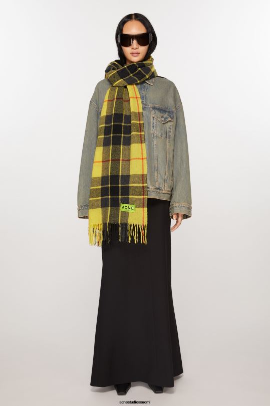 Acne Studios Lisätarvikkeet keltainen/musta 0VF2B871 ruudullinen hapsuhuivi