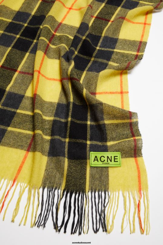 Acne Studios Lisätarvikkeet keltainen/musta 0VF2B871 ruudullinen hapsuhuivi