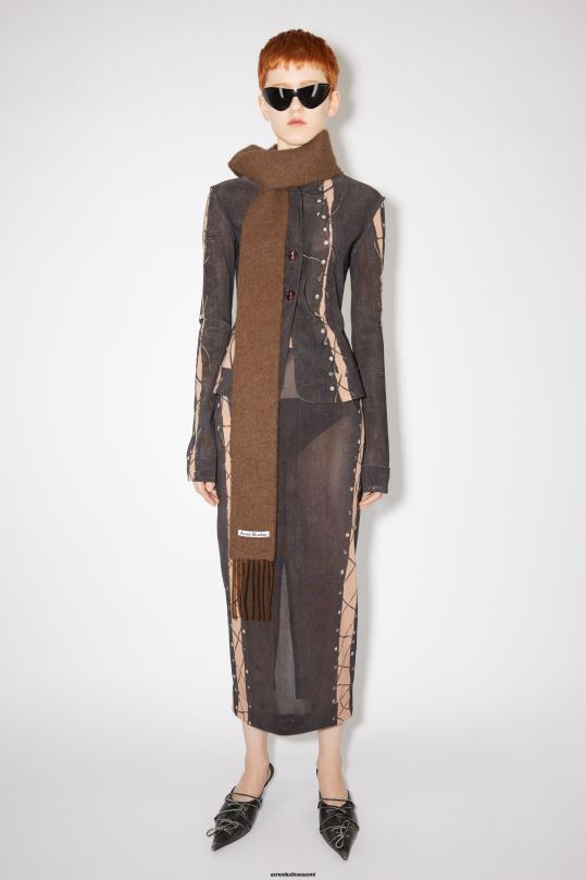 Acne Studios Lisätarvikkeet mantelinruskea 0VF2B657 villa-alpakka-hapsuhuivi - laiha