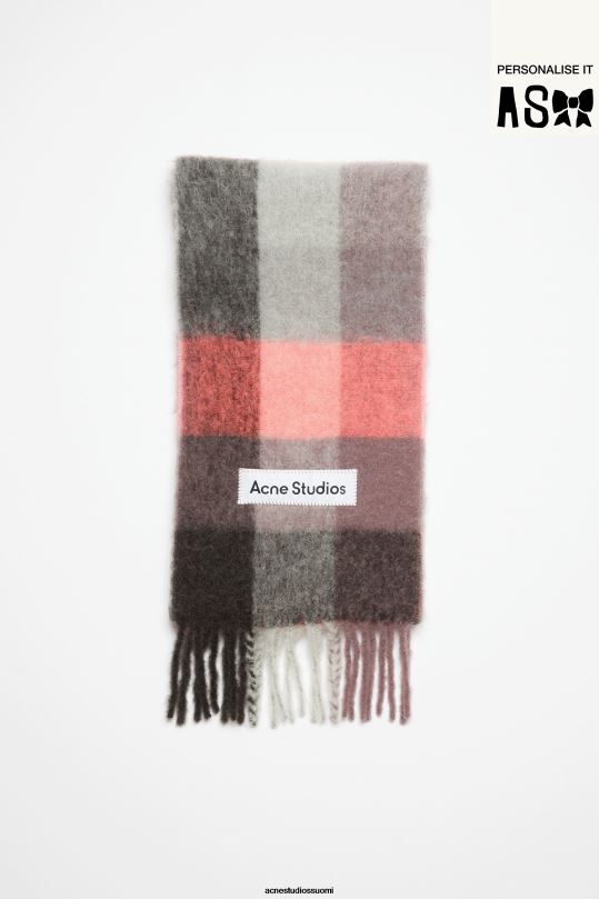 Acne Studios Lisätarvikkeet mauve/kirkkaan pinkki/antrasiitti 0VF2B734 mohair-ruutuinen huivi