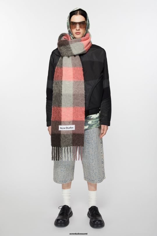 Acne Studios Lisätarvikkeet mauve/kirkkaan pinkki/antrasiitti 0VF2B734 mohair-ruutuinen huivi