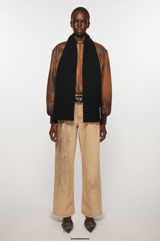 Acne Studios Lisätarvikkeet musta 0VF2B446 logolla brodeerattu huivi