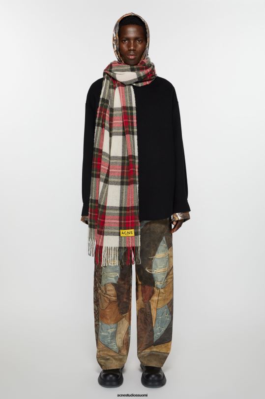Acne Studios Lisätarvikkeet musta/punainen/valkoinen 0VF2B444 ruudullinen hapsuhuivi