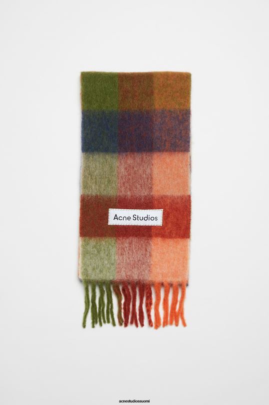 Acne Studios Lisätarvikkeet oranssi/vihreä 0VF2B773 mohair-ruutuinen huivi