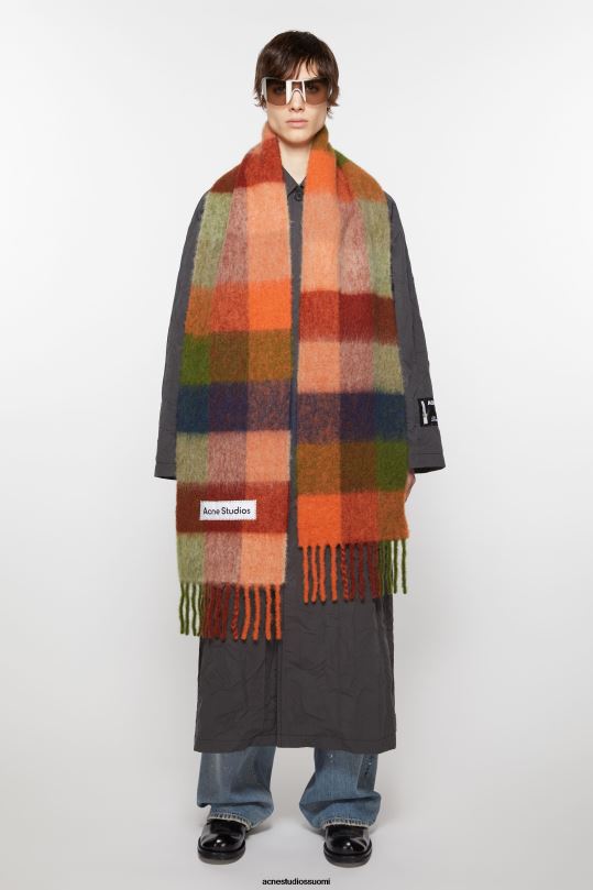 Acne Studios Lisätarvikkeet oranssi/vihreä 0VF2B773 mohair-ruutuinen huivi