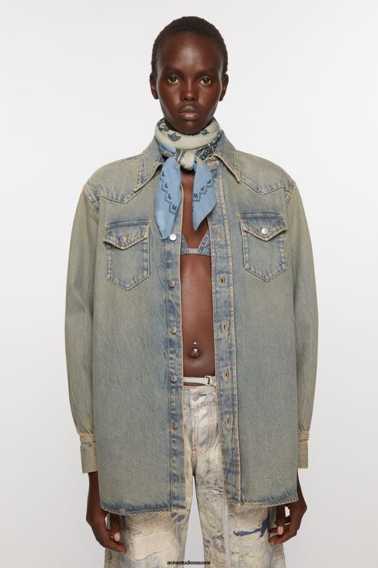 Acne Studios Lisätarvikkeet pölybeige/vaaleansininen 0VF2B775 painatus vaalea villahuivi