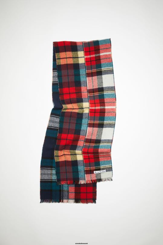 Acne Studios Lisätarvikkeet punainen/sininen/valkoinen 0VF2B624 sekaruutuinen villahuivi