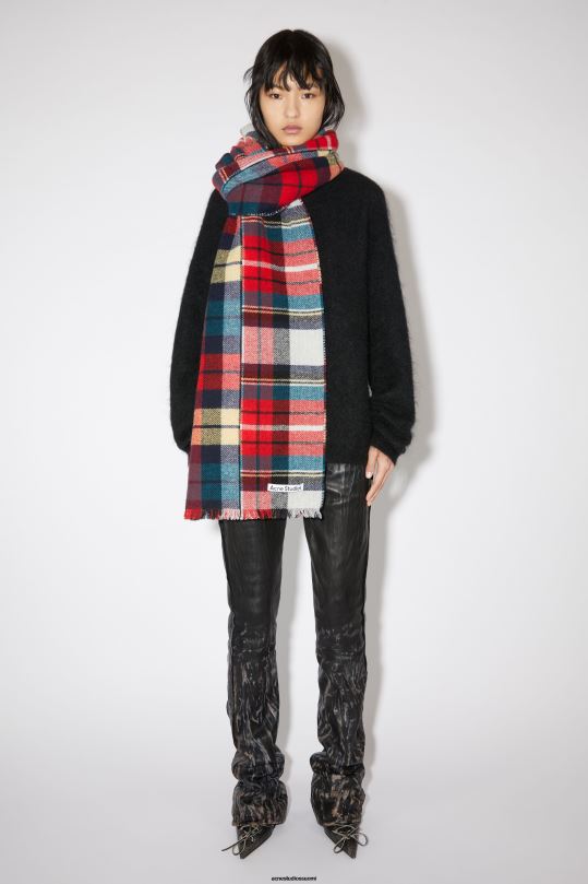 Acne Studios Lisätarvikkeet punainen/sininen/valkoinen 0VF2B624 sekaruutuinen villahuivi