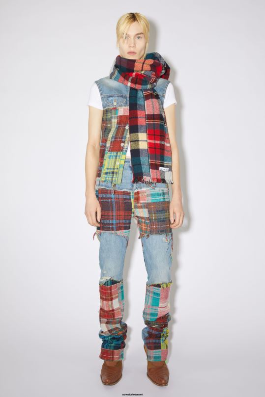 Acne Studios Lisätarvikkeet punainen/sininen/valkoinen 0VF2B624 sekaruutuinen villahuivi