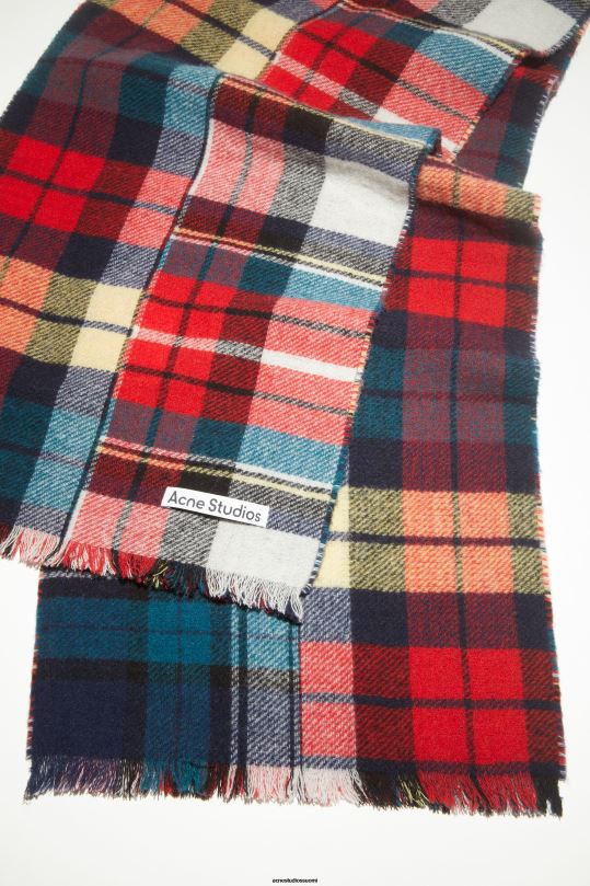 Acne Studios Lisätarvikkeet punainen/sininen/valkoinen 0VF2B624 sekaruutuinen villahuivi