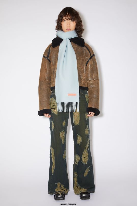 Acne Studios Lisätarvikkeet puuterinsininen 0VF2B706 villahuivi vaaleanpunainen etiketti - kapea