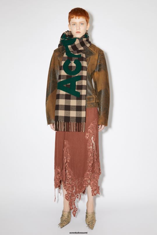 Acne Studios Lisätarvikkeet ruskea/vihreä 0VF2B637 Tarkista logohuivi