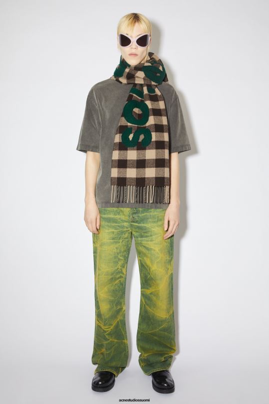 Acne Studios Lisätarvikkeet ruskea/vihreä 0VF2B637 Tarkista logohuivi
