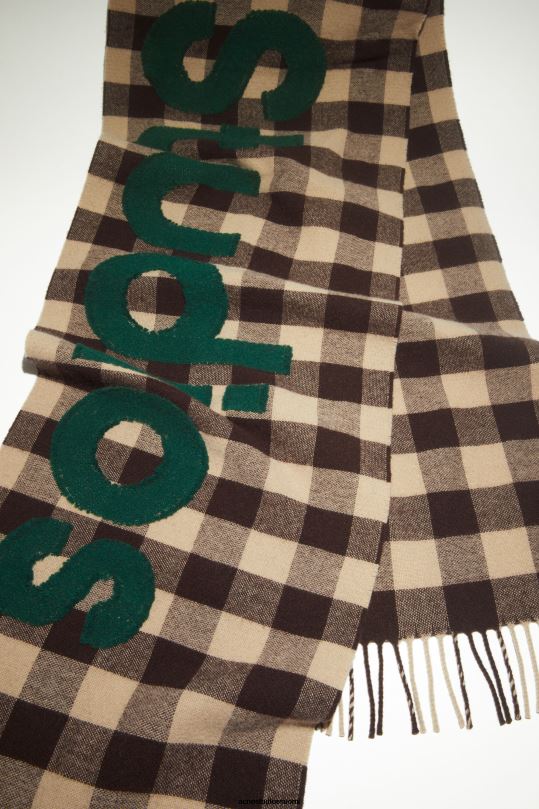 Acne Studios Lisätarvikkeet ruskea/vihreä 0VF2B637 Tarkista logohuivi