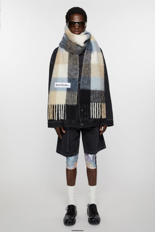 Acne Studios Lisätarvikkeet sininen/beige/musta 0VF2B561 mohair-ruutuinen huivi