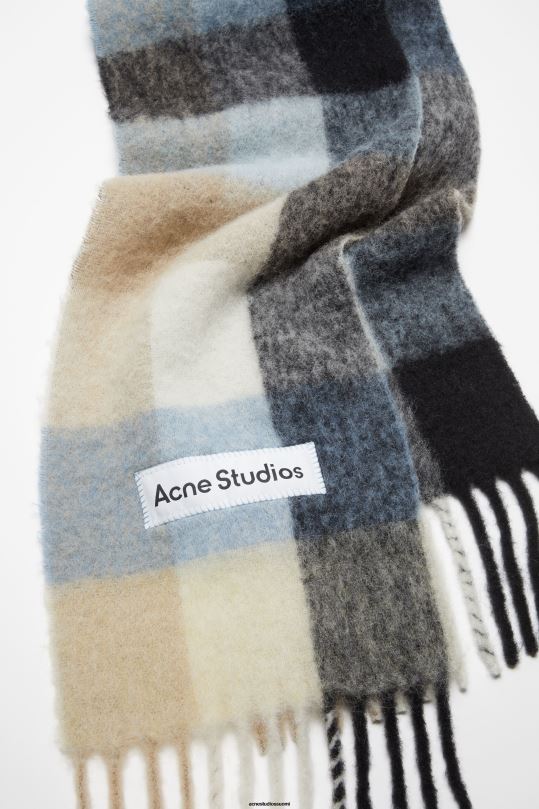 Acne Studios Lisätarvikkeet sininen/beige/musta 0VF2B561 mohair-ruutuinen huivi