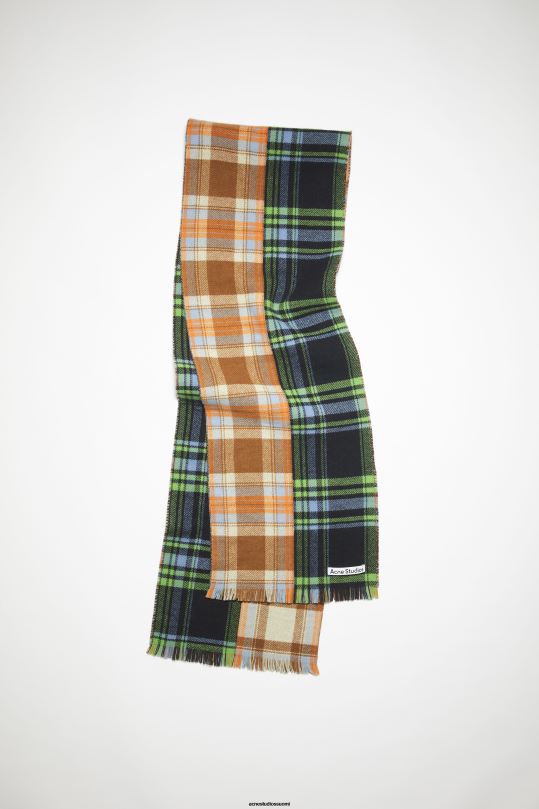 Acne Studios Lisätarvikkeet sininen/vihreä/oranssi 0VF2B560 sekaruutuinen villahuivi