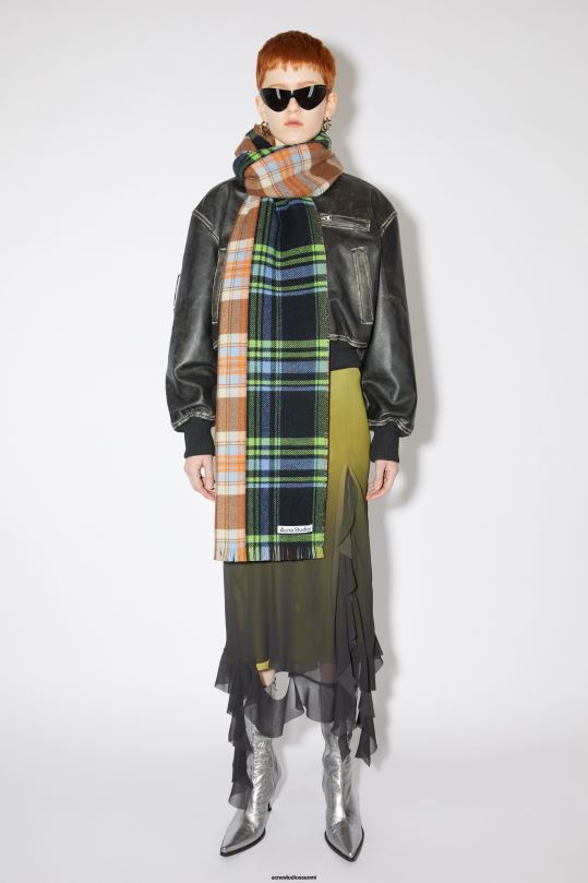 Acne Studios Lisätarvikkeet sininen/vihreä/oranssi 0VF2B560 sekaruutuinen villahuivi