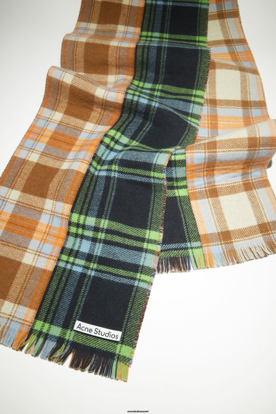Acne Studios Lisätarvikkeet sininen/vihreä/oranssi 0VF2B560 sekaruutuinen villahuivi