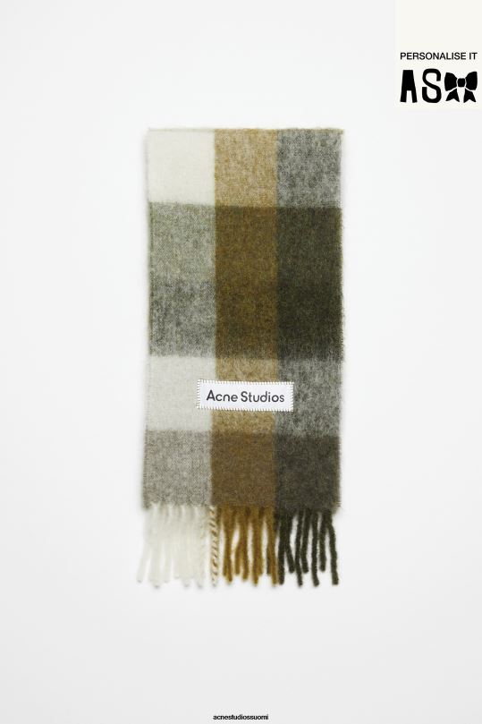 Acne Studios Lisätarvikkeet taupe/vihreä/musta 0VF2B564 mohair-ruutuinen huivi