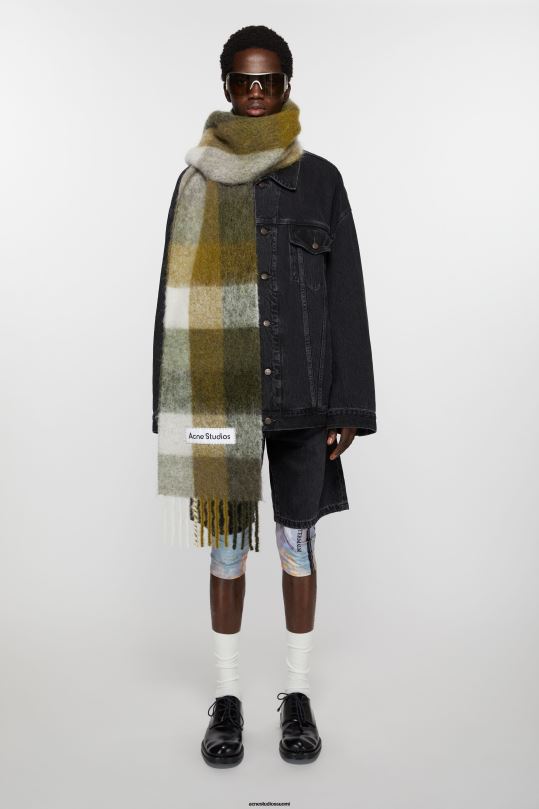 Acne Studios Lisätarvikkeet taupe/vihreä/musta 0VF2B564 mohair-ruutuinen huivi