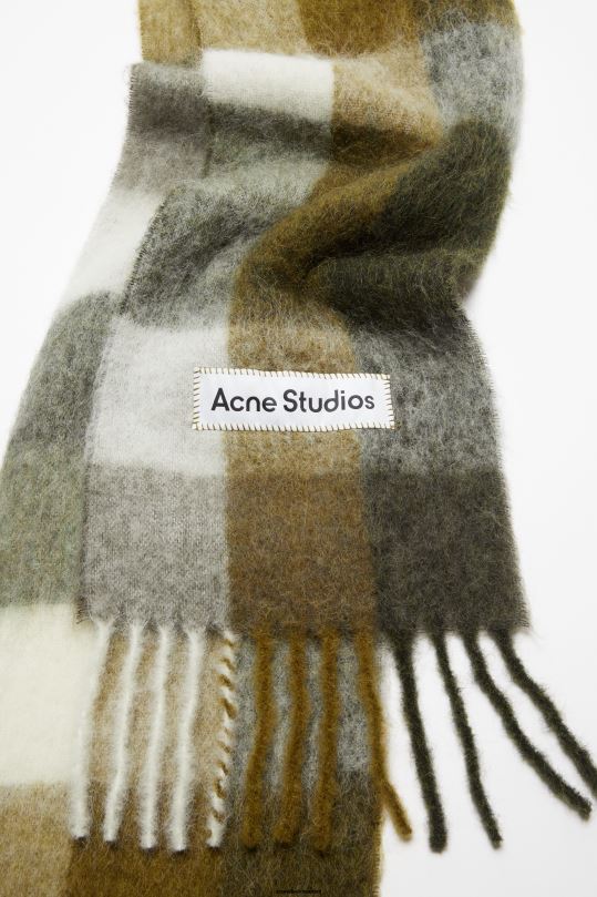 Acne Studios Lisätarvikkeet taupe/vihreä/musta 0VF2B564 mohair-ruutuinen huivi